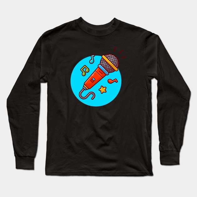 Microphone with Note and Tune of Music Cartoon Vector Icon Illustration Long Sleeve T-Shirt by Catalyst Labs